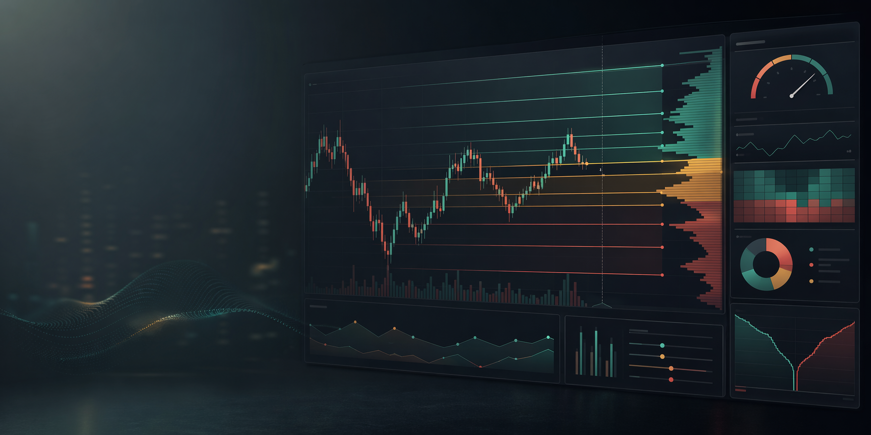 Trading analytics dashboard with liquidation level zones